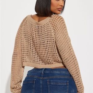 Fashion nova parle crotchet sweater top on taupe size XL